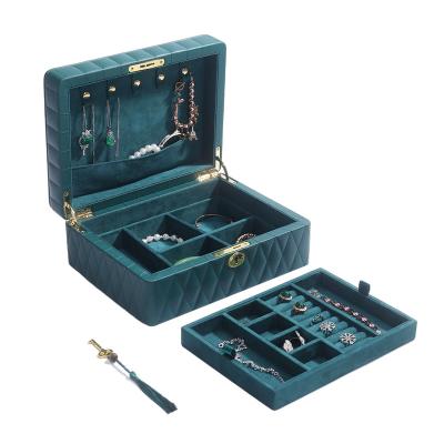 China Multifunction Diamond Grain Jewelry Storage Box Leather Jewelry Organizer With Tassel for sale