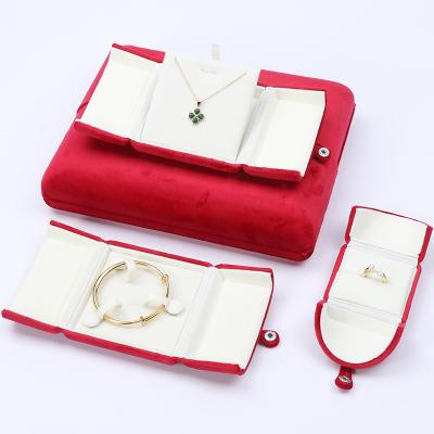 China Upscale Clamshell Shape Red Velvet Jewelry Box Luxury Packaging Cases for Storage for sale