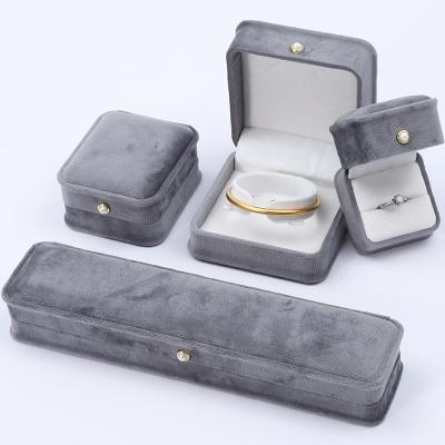 China Grey Round Corner Pearl Ornament Velvet Jewelry Box Luxury Jewellry Packaging Box for sale