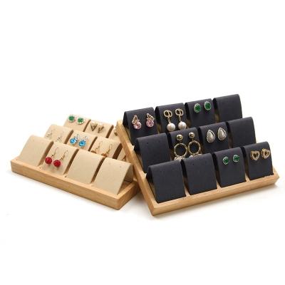 China Soft Velvet Cover Wooden Jewelry Storage Display Tray Stand for Ear Studs Drops for sale