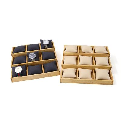 China Multi Cell 3x3 Solid Wooden Watch Exhibition Plate with Pillows for Luxury Show for sale