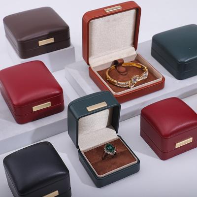 China Soft Touch Convex Roof Faux Leather Jewelry Packaging Box Set for Ring Bracelet for sale