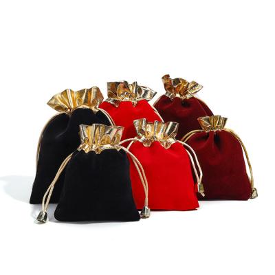 China Soft Slip No Villi Velvet Drawstring Jewelry Bags With Gold Open Mouth for sale