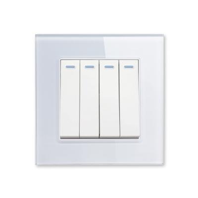 China Home Appliance Installation Electric 4 Gang 1 Way Concealed British Wall Switch White Glass Frame 10A 220V for sale