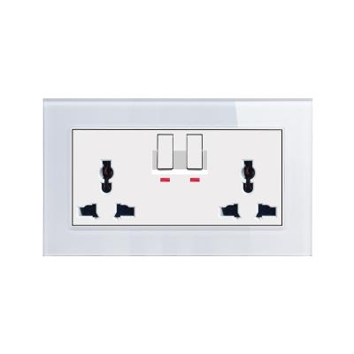 China Best Quality 13A Square High Quality Glass Material Power Socket Universal Residential/General Purpose Double Socket With Indicator And Switch for sale