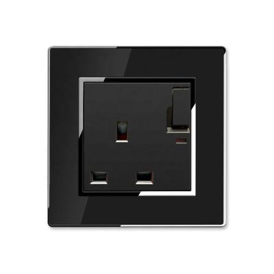 China Saudi Arabia Standard 220V 13A UK Residential/General Purpose 3 Pin Wall Sockets Switch With Neon Black Acrylic With Silver Border for sale