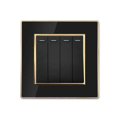 China Home Appliance Home Light Switch Top Selling High Quality PC With 4 Gang Acrylic Panel Fireproof Wall Switch With Gold Border for sale