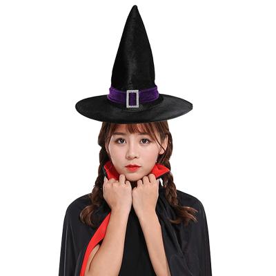 China Custom Printed Halloween Filter Bucket Hat Party Magic Witch Hats Polyester Pointed Cosplay Women Magician Hats for sale