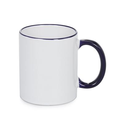 China 11oz Sustainable Sublimation Two Tone Mug With Blue Color Handle for sale