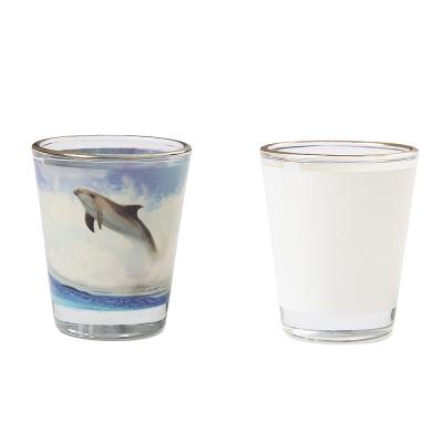 China Stocked Sublimation Blanks Clear 1.5oz Mini Shot Glass Drink Wine Whiskey Mug Press Gold Clear Rim for sale