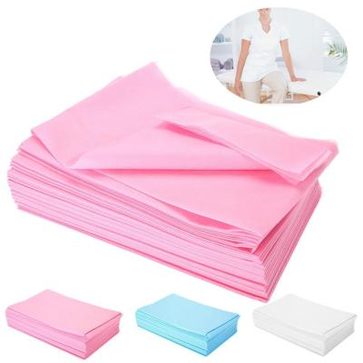 China 80*180cm disposable non-woven disposable pink bed sheet for sale