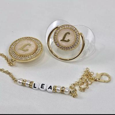 China BPA Free Dollbling Beads Beads Random Letter Combination Chain Pacifier With Clip for sale