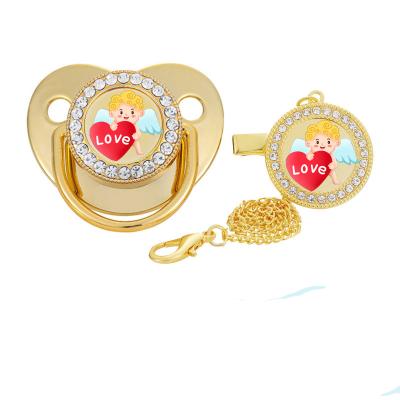 China BPA Dollbling Cupid Free God Of Love Sublimation Bronzing Gold Plated Alloy Baby Pacifier Chain for sale