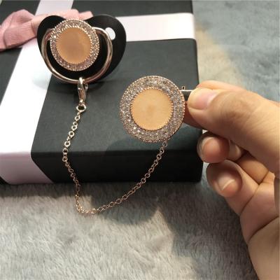 China BPA Free Jewelry Bling Baby Pacifier Sublimation Dollbling Rose Gold Luxury French Pearls Handcrafts Any Name Personalized Dummy for sale