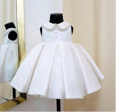 China Anti-static Infant Princess Tutu Birthday White Bow Dress Flower Dresses Baptism Christening Gowns for sale