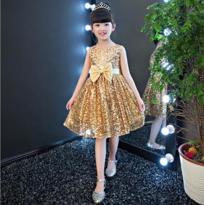 China Hot Sale Breathable Gold Sparkle Prom Pageant Princess Gown Clothing Mesh Tulle Todler Kids Sequin Outfit for sale