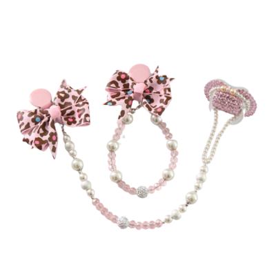 China Pink PS Pearl Crystal Pacifier Chain with Rhinestones Pacifier Personalized Name Lash Soother Holder Clip Chains Dummy Baby for sale