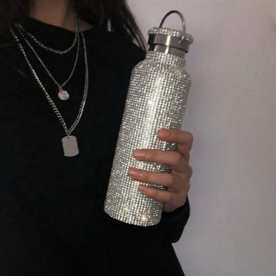 China Stainless Steel Crystal Drink Bottle 750ml Viable Logo Hot Water Bottle Selling Ins. Customized Portable Diamond Bling for sale