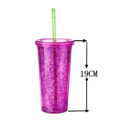 China Viable Clear Glitter Reusable Plastic Beverage Bottle Flask Tea Cup Reusable Plastic Water Bottle With Straw Lid for sale