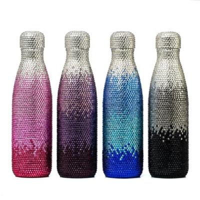 China Customized Sustainable Bling Crystal Water Bottle Cold Hot Insulated Pink Bottle For Birthday Gift for sale