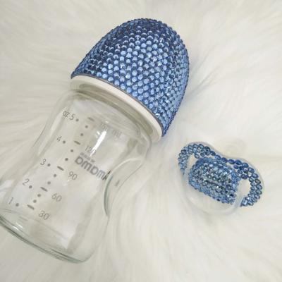 China Unique Personalized Nursery Photography BPA Free Rhinestone Bling Gift Fascinating Baby Bottle with Matching Pacifier Set for sale