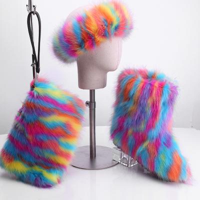 China (Set of A = Hat+Bag+ Boot) Breathable Top Quality Faux Fur For Women Snow Boots Winter Boot Fur Women Warm Comfortable Winter Shoes for sale