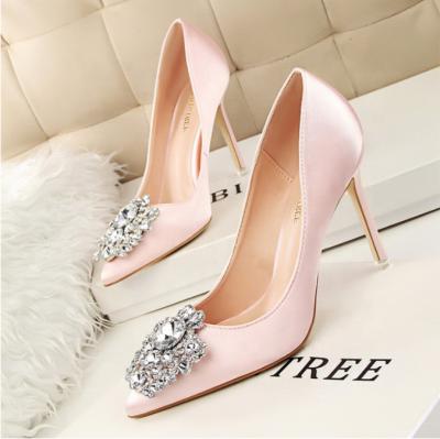 China Size Increasing Lady Custom Made Simple Woman Pumps Office Crystal Sequin Flower Causal Rhinestone High Heels for sale