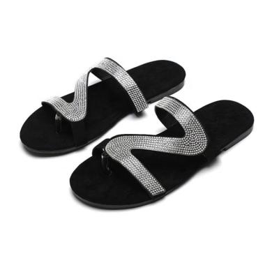 China Sparkly Ladies Flip Flop Flat Slippers Bling Summer Girl Rhinestone Woman Round Slipper Sandals for sale