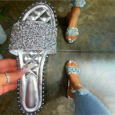 China Lightweight Plus Size Shape To Crystal Women Flipflop Summer Sandal Slippers Sparkly Slides 41 42 43 for sale