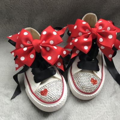 China Red Polka Dot Canvas Wide Bow Soft Sole High Top Bling Flat Red Denim Shoes First Walkers Infant Infant Sneaker for sale