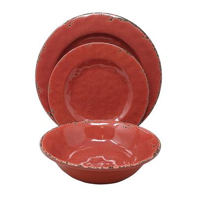 China Sustainable Modern Non-Toxic And Durable Dishes Sets Dinnerware Restaurant Rustic Red Dish Sets For 4 for sale