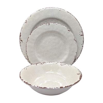 China Gray Supermarket Dinnerware Sets For rustic viable 12 PCS, melamine dishes for home and kitchen for sale