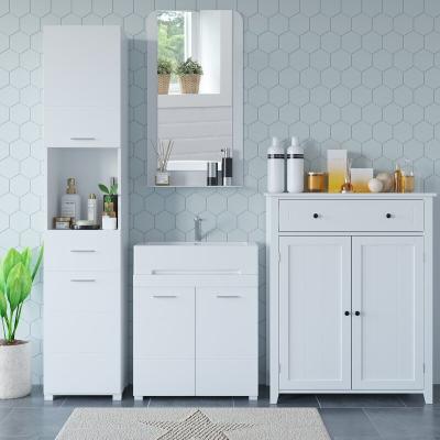 China Modern White Slim Freestanding Bathroom Storage Vanity Narrow Corner Floor Cabinet With Doors And Shelves for sale