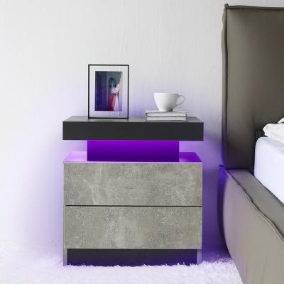 China Modern High Gloss 2 Drawers Bedside Table Cabinets Nightstand Units LED Light Chest for sale