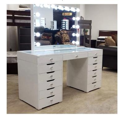 China Modern (Size) Hollywood Style Makeup Mirror Adjustable Vanity Dressing Table With Lights Around Mirror for sale