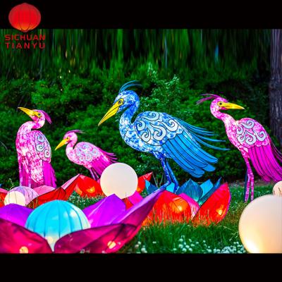 China Sunproof Snowproof And Energy Saving Colorful Chinese Led Bird Heron O F Lantern With Silk Steel Frame For Chinese Park Spring New for sale