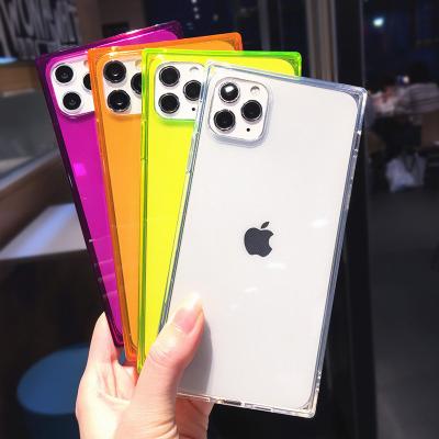 China Square Fluorescent Color Shockproof Transparent Phone Case For iPhone 14 Pro 13 12 11 Max X XS XR 7 8 Plus SE2020 Clear Soft Silicone Cover for sale