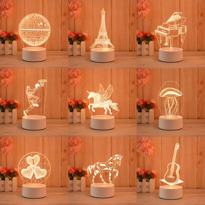 China Environmental Friendly Custom Design 3D Effect Desk Lamp Kids Decoration 3D Indoor Acrylic Illusion LED Night Lights for sale