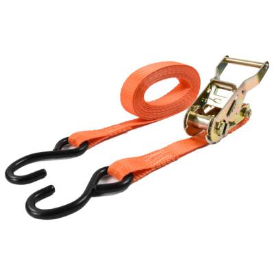 China Polyester high duty 1inch cargo belt ratchet strap tie down strap with S hook ratchet lashing cargo belt for sale