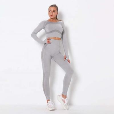 China 2021 Fashion Ladies Design QUICK DRY Yoga Workout Set Nylon Spandex Long Sleeve Back Hollow Out Sport Wear for sale