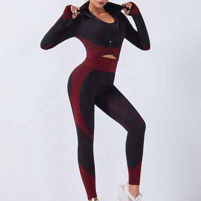 China Custom Long Sleeve QUICK DRY 3 Piece Yoga Set Women Workout Fitness Yoga Sports Bra Jacket Gaiters Suit for sale