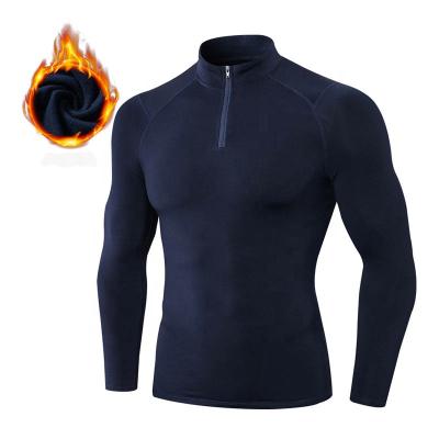 China Winter QUICK DRY Mens Brushed Sport Tops Stand Collar Quick Dry Fitness Low Top Shirts Exercise Polyester Spandex Flexibility Sweater Top for sale