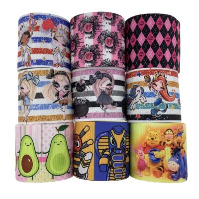 China Viable 75mm 3 Inch Custom Printed Cartoon Heat Transfer Grosgrain Ribbon for sale