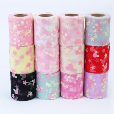 China Polyester Gold Star Mesh Fabric and Cotton Tulle Roll Roll for Window Curtains Girl Tutu Table Skirt for sale