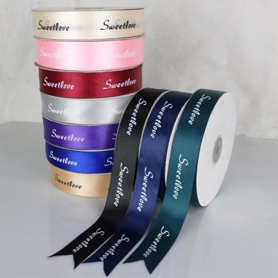 China Custom 100% Polyester Eco-friendly Satin Ribbon Logo Printing Wedding Decoration Lace Ribbon for sale