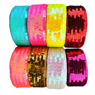 China BOCA Ribbon Embroidered Sequin Fabric 75mm Sustainable Scatter Sequin Ribbon For Hair Accessories DIY Crafts for sale