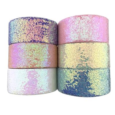 China Sustainable BOCA Ribbon Embroidered Small Sequins Fabric 75mm Scatter Sequin Ribbon For Hair Accessories DIY Crafts for sale