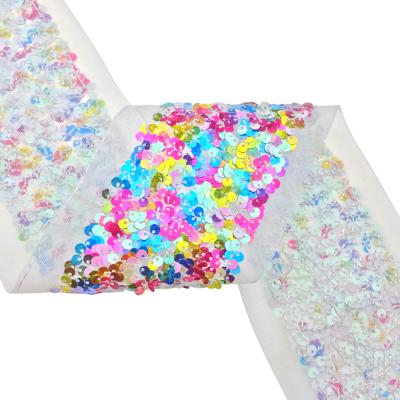 China Boca Ribbons 75MM Scatter Sequin Fabric Ribbon 001 Viable Running Rainbow For Choose From 30yards/lot for sale