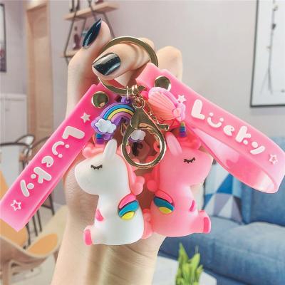 China Unicorn Key Chains Dangle Backpack New Rainbow Cartoon Cute Silicone Women's Cute Gifts for sale