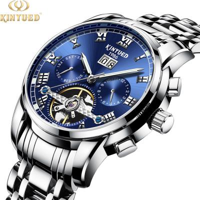 China Luxury Men's Watch Automatic Date Tourbillon Chronograph Stainless Steel Business Automatic Mechanical Wristwatch KINYUED JYD-J014 for sale